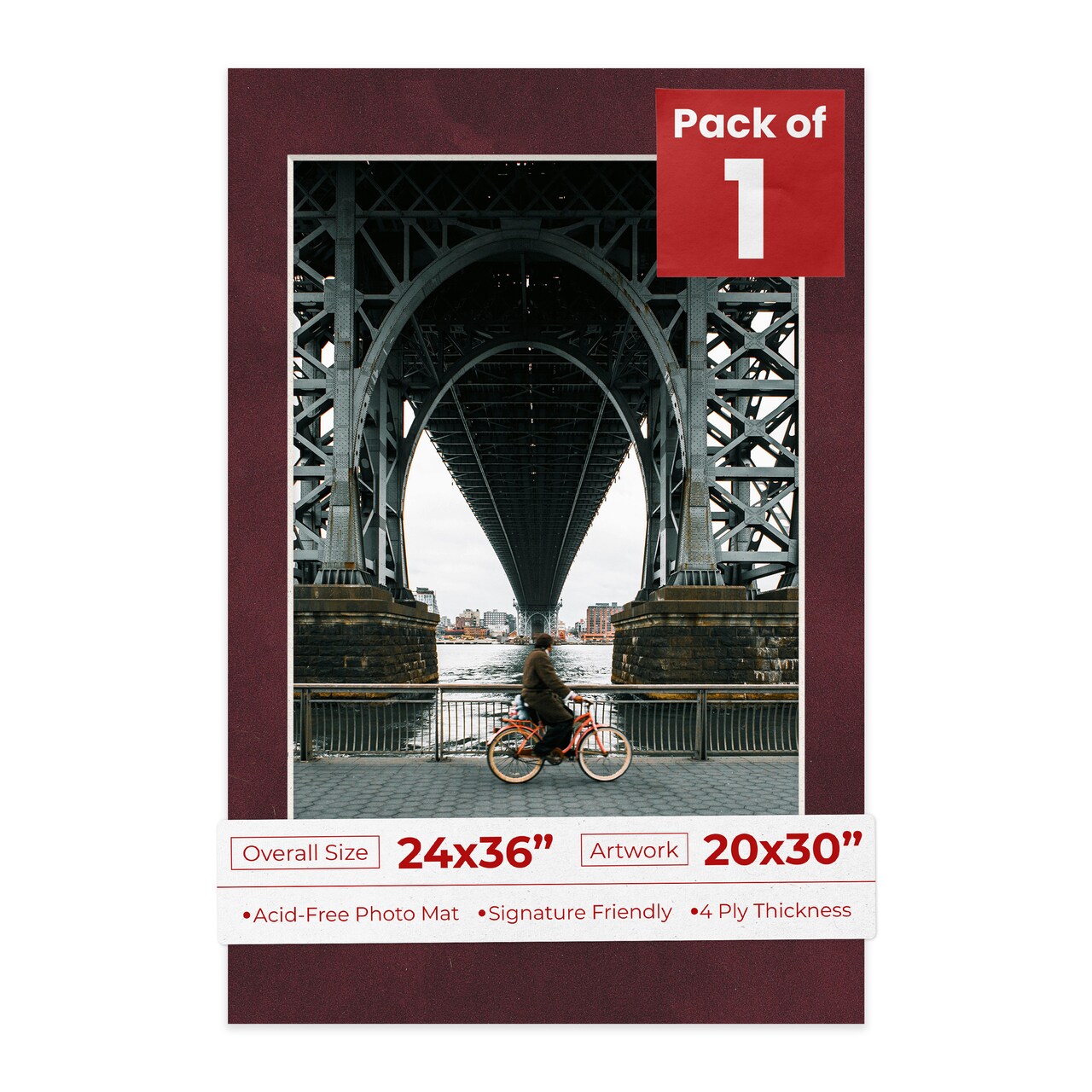 Dark Red Suede Mat Board for 24x36 Frames - Fits 20x30 Photos